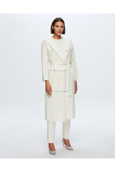 MISS DALIDA T24K-9009 Taş Şeritli Triko Uzun Hırka FEDE-ECRU