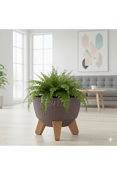 okacih Modern Stick Line Bambu Ayaklı Saksı Akıllı Altlıklı 19x16 Cm 3 Litre