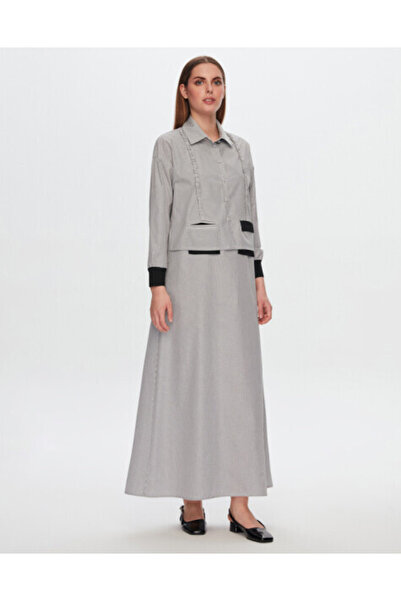 MISS DALIDA T24Y-0008 Çizgili Crop Ceket Elbise Takım BLACK