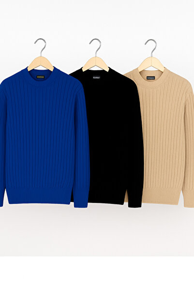 zaos fashion 3 LÜ PAKET BİSİKLET YAKA UNİSEX KALIP ERKEK TRİKO KAZAK