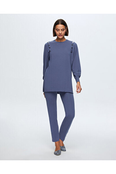 MISS DALIDA T24K-7010 Paçası Düğme Detaylı Triko Pantolon PENNA-DARK BLUE