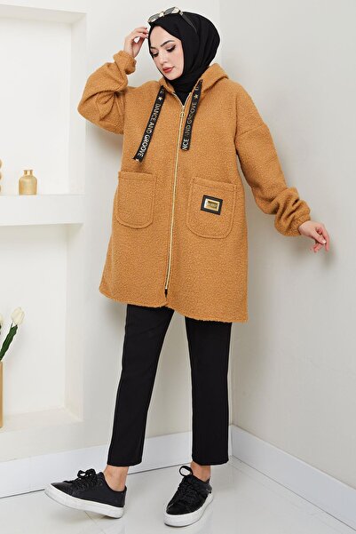 VıoShıne Kadın Kapüşonlu Arma Detaylı Buklet Ceket