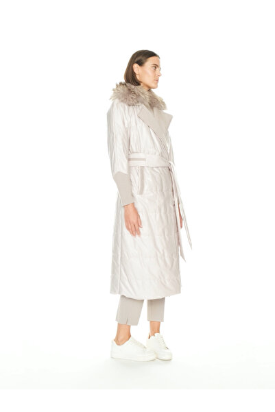 MISS DALIDA Askı Detaylı Kürklü Uzun Mont GREY