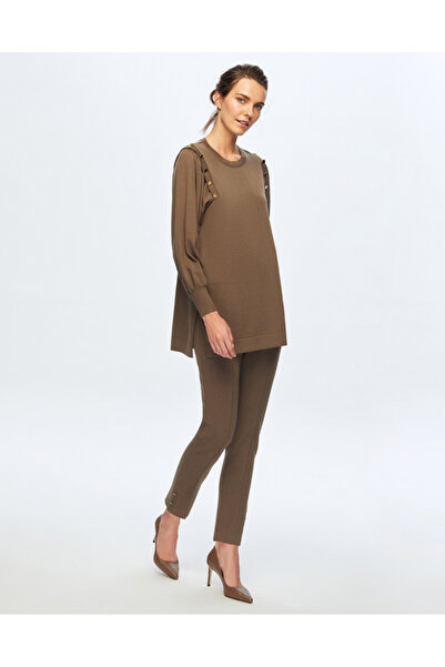 MISS DALIDA T24K-6026 Düğme Detaylı Balon Kollu Tunik DATA-BROWN