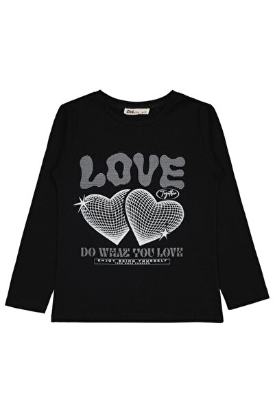 Civil Girls Hanorac cu imprimeu inimă pentru 6-9 ani - Negru 9-10 ani
