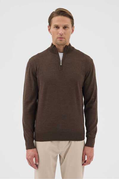 Paşahan Half Fisherman Zippered Wool Knit Sweater