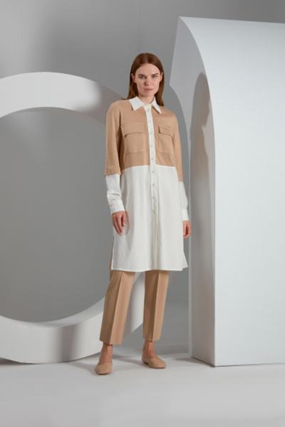 MISS DALIDA T23K-3004 Erkek Yaka Triko Detaylı Gömlek DIDO-BEİGE