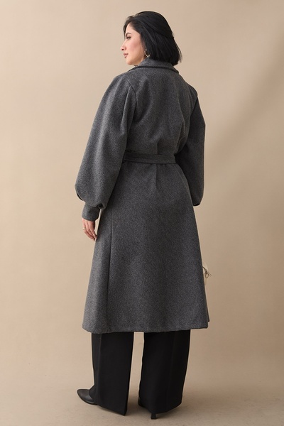 InStyle Double-Breasted Balloon Sleeve Belted Unlined Grayish Anthracite Cashmere Coat