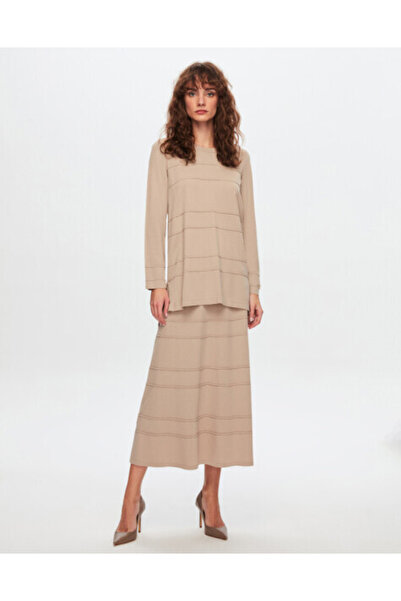 MISS DALIDA T24Y-2002 Çan Kesim Bekletmeli Etek 1052-BEİGE