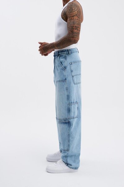 Machinist Men's Oversized Wash Effect Ice Blue Jeans