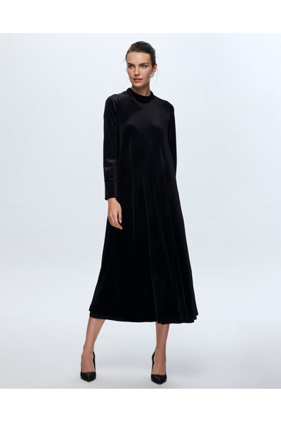 MISS DALIDA T24K-4003 Uzun Kadife Elbise BLACK