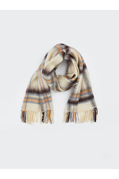 LC Waikiki New Season Tassel Detailed Plaid Patterned Women's Scarf