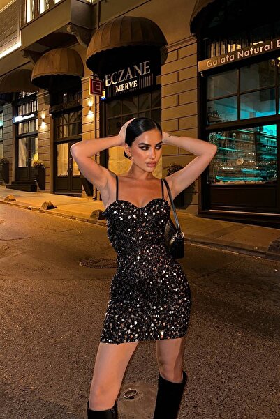 Joana Μαύρο Φόρεμα για Πάρτι με Γκλίτερ - Rawda2 (Μέγεθος M)