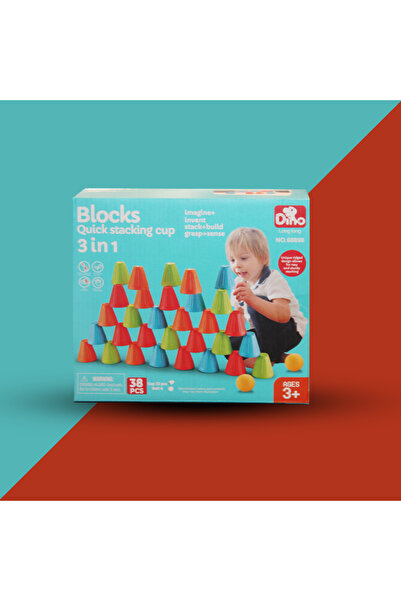 TSUMAB Dino 3-in-1 Quick Stacking Cups Blocks Set – 38-Piece Educational Toy ...