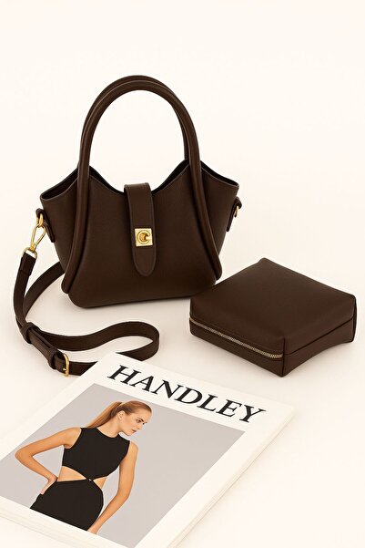 Handley Mini Lüks Deri Tote Çanta ve Makyaj Çantası Seti