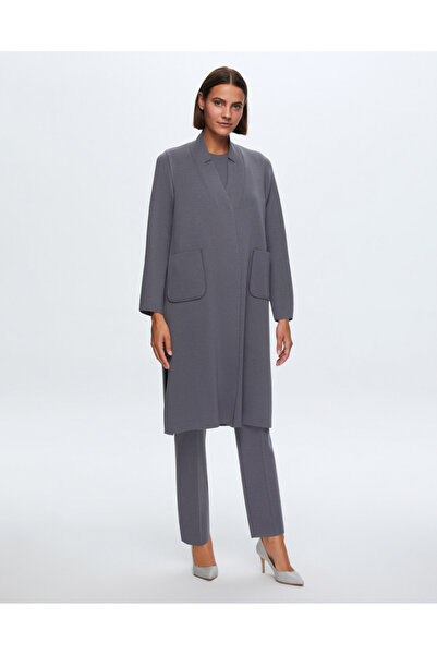 MISS DALIDA T24K-9004 Düz Renk Cepli Uzun Hırka OMERO-DARK GREY