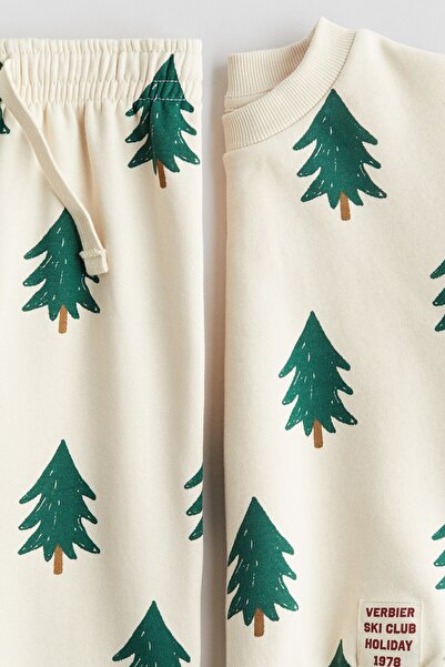 H&M 2 Parçalı Baskılı Sweatshirt Set