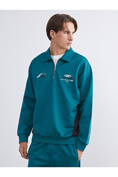 LC Waikiki Vizyon New Season Polo Neck Printed Men's Thick Sweatshirt