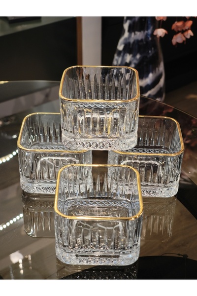 P&ORA PREMIUM KITCHEN PRODUCTS ELYSİA ALTİN YALDIZLI 4 LÜ KARE KASE