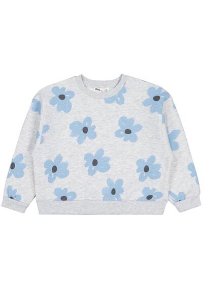 Civil Girls Flower Printed 6-9 Years Old Sweatshirt - Gray 8-9 Years Old