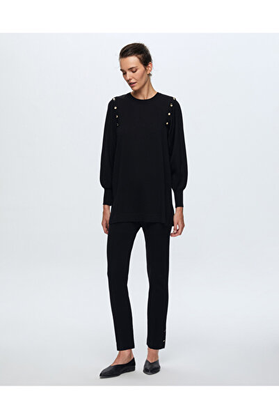 MISS DALIDA T24K-7010 Paçası Düğme Detaylı Triko Pantolon BLACK