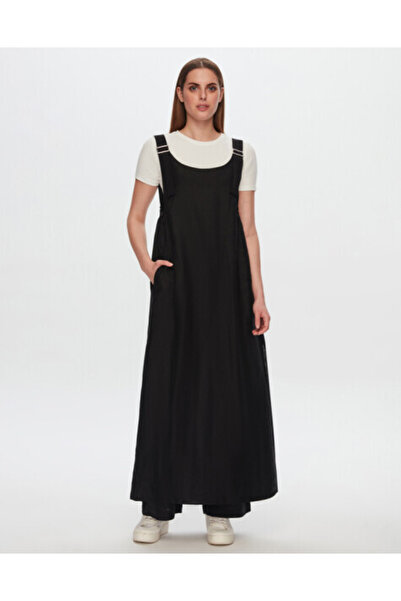 MISS DALIDA T24Y-4040 Keten Salopet Elbise BLACK