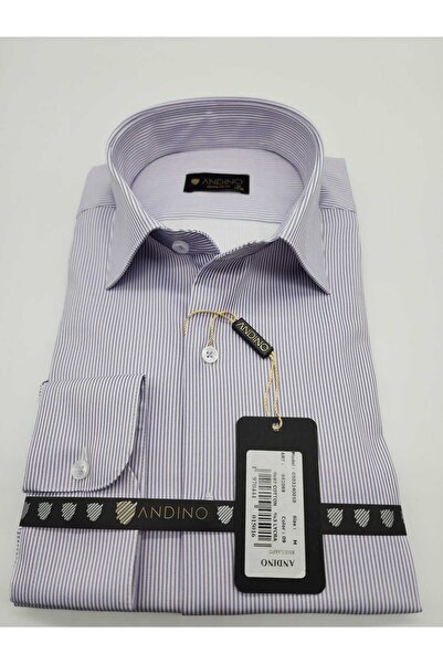 ANDINO Regularfit Lilac Striped Men's Shirt Stretch Fabric Flexible Fabric 04...