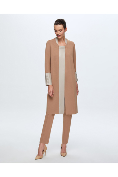 MISS DALIDA T24K-8010 Ön Patı Deri Detaylı Triko Kap COMO-CAREMEL