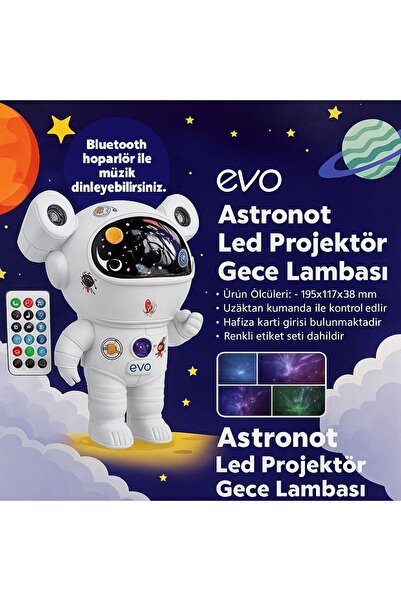 Evo Astronot Gece Lambası Kumandalı(Beyaz Gürültü Sesi Var)