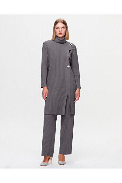 MISS DALIDA T25K-6019 Kalın Fitilli Renkli Düğmeli Triko Tunik SCURE-MİNK