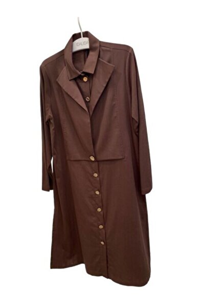 MISS DALIDA T24Y-3006 Gold Düğmeli Poplin Uzun Gömlek CACAO