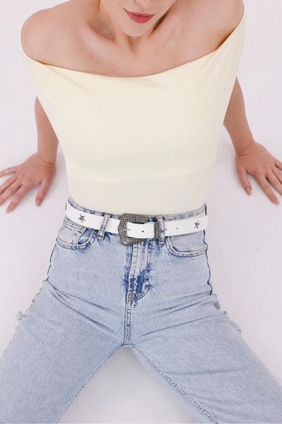 Desre Moda Embossed Buckle Star Figured Women's Belt Trouser Belt Jeans Belt Coat Belt Shirt Belt