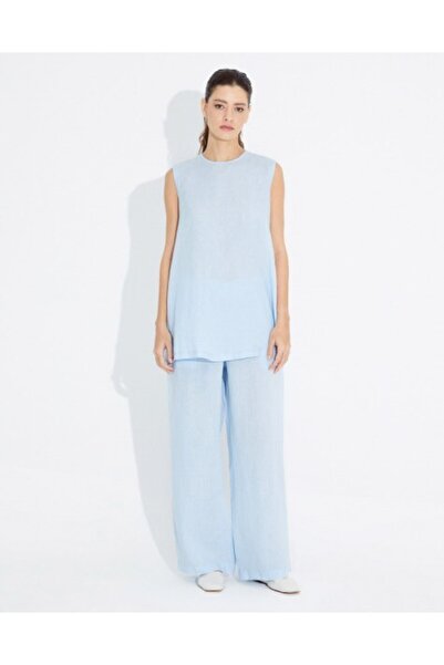 MISS DALIDA T23Y-7011 Beli Lastikli Bol Paça Keten Pantolon BLUE
