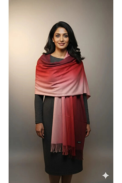 Cashmere DEGRADE YÜN OMUZ ŞALI-Bordo