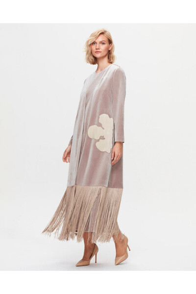 MISS DALIDA T25K-8029 Ucu Püsküllü Kadife Kap BEİGE