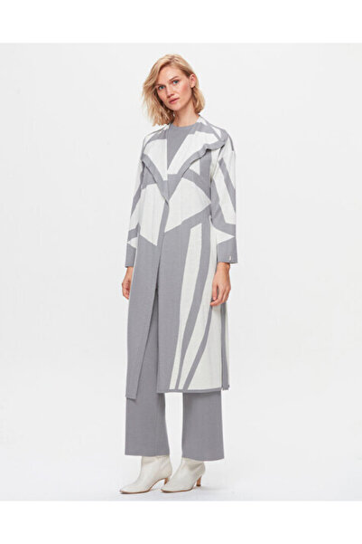 MISS DALIDA T25K-9005 Şal Yaka Desenli Uzun Hırka VİALE-GREY