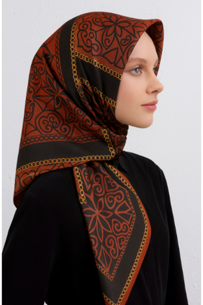 Vissona Tivil Silk Scarf 17080 - 8 - 0014 - 0014 Burgundy Ethnic Pattern