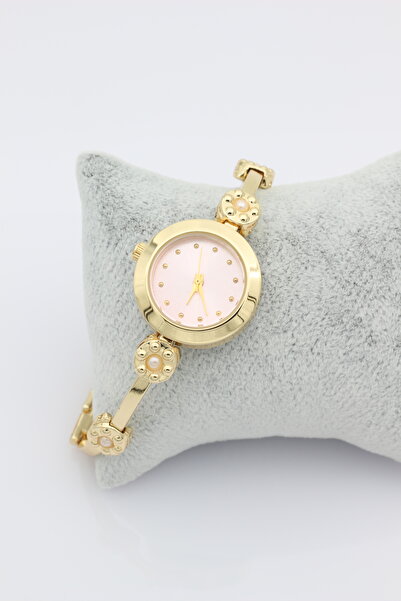 STİL İNCİSİ Style Pearl/Gold Luxury Watch, Pearl Pink Zircon Stone Steel Watch