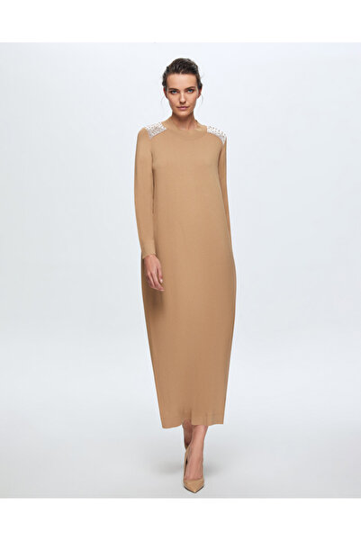 MISS DALIDA T24K-4009 Parlak Taşlı Elbise 1380-CAMEL