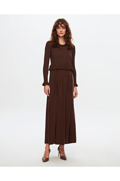 Genel Markalar T24Y-4014 Bileği Fırfırlı Triko Elbise 1084-CACAO