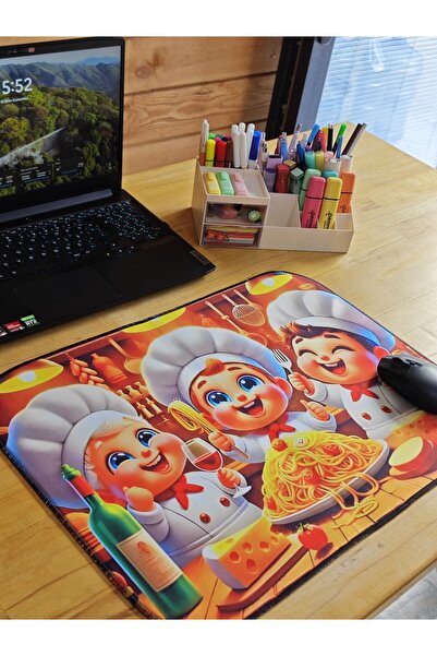 sgeteknoloji Sge Technology 55X45 cm 3 Chef Pasta Anti-Slip Base Speed Surface Gamer Mouse Pad Gaming Pad