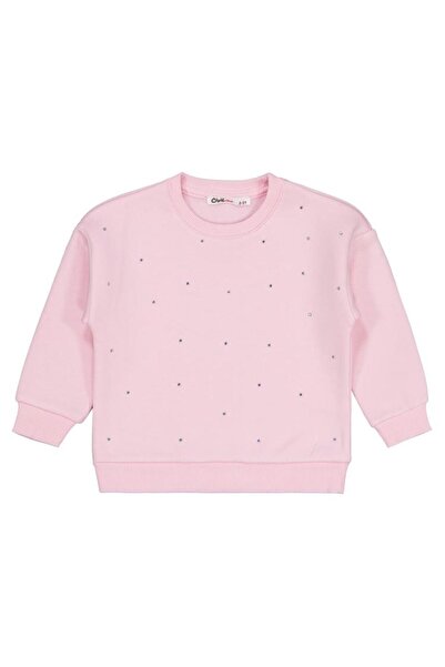 Civil Girls Serpme Taş Baskılı 2-5 Yaş Sweatshirt - Pudra3-4 Yaş