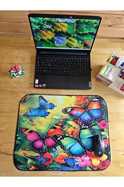 sgeteknoloji Sge Technology 55X45 cm Colorful Butterflies Anti-Slip Base Speed Surface Gamer Mouse Pad Gaming Pad