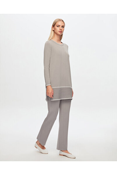 MISS DALIDA T24Y-6030 Etek Ucu Bekletmeli Desen Detaylı Tunik 1381-DARK GREY