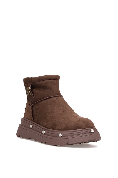 Guja 25K435 Γυναικείες φλατ μπότες από γνήσιο δέρμα καφέ