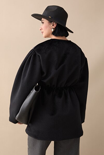 InStyle Palton negru fără căptușeală cu talie elastică