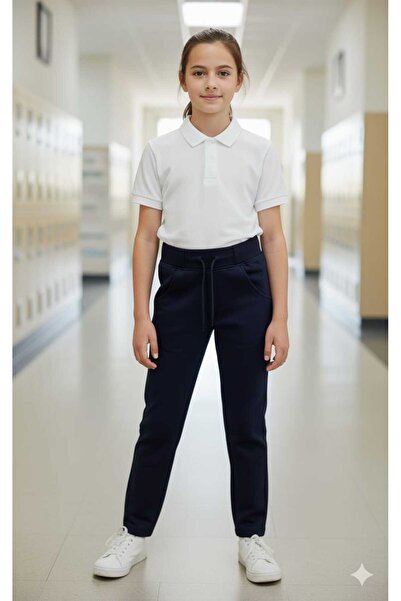 ZACHARIUZ Унісекс Шкільні штани з резинкою та шнурками, синього кольору