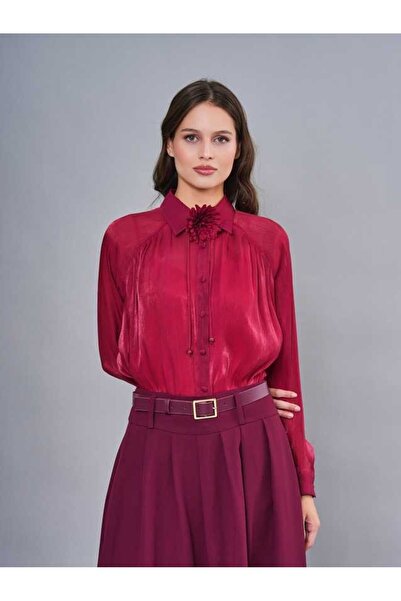 SERPİL Saten Dokulu Çiçek Detaylı Gömlek 50984