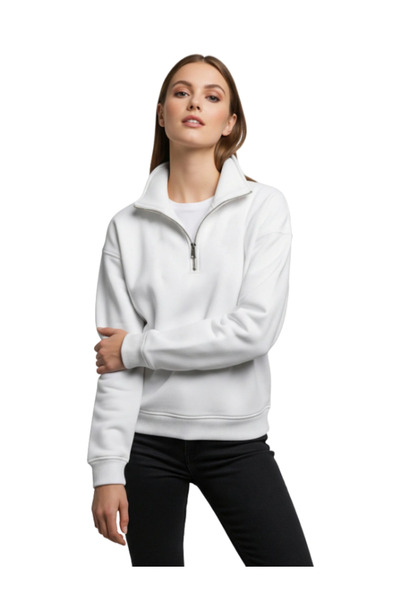 MOONBULL Unisex Dik Yaka Yarım Fermuarlı Fit 3 İplik Sweatshirt