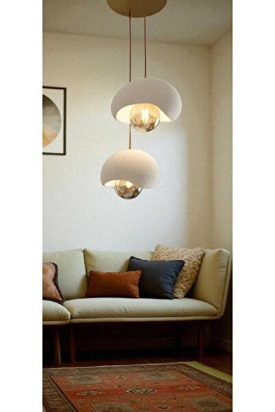 GLOBELUX Beton Görünümlü Eskitme Rek Bohem 2.Lİ Sarkıt Avize -ŞIK Tasarım, (Ampul Hediye)